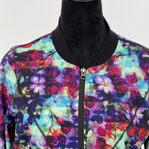 Athleta Jacket Womens‎ S Bombtastic Floral Watercolor Bomber Banded Lightweight - Picture 6 of 8